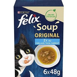 FELIX Soup Original | Volwassen Kat | Visselectie | 48 stuks | 6 x 48 g | 2,3 kg | soep in zak