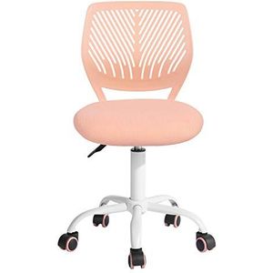 FurnitureR Speelstoel voor kinderen, bureaustoel, gamingstoel, bureaustoel, ergonomisch en modern design, zonder arm, verstelbare zithoogte, rubberen wielen, roze perzik,