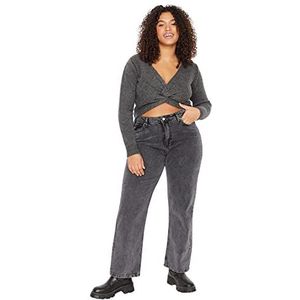 Trendyol Jeans met hoge taille en rechte pijpen, grote maat, voor dames, grijs, 74 groot, grijs.