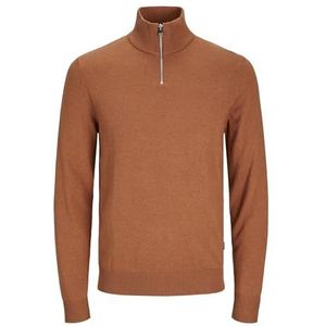 Jack & Jones Jjeemil gebreide herentrui met halve ritssluiting, Mocha Bisque.