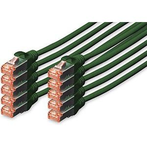 DIGITUS 10 stuks Cat 6-1 m LAN-kabel netwerkkabel RJ45-kabel S/FTP afgeschermd compatibel met Cat 6A en Cat 7, groen