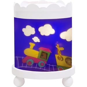 TROUSSELIER - Le Train du Voyage – nachtlampje – magische carrousel – ideaal als cadeau voor kinderen – rustgevend licht – kleur hout wit – lamp 12 V 10 W meegeleverd – EU-stekker