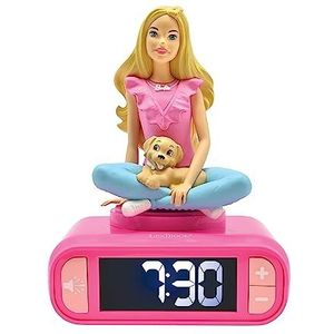Lexibook Mattel Barbie - Wekker met nachtlampje, geluiden en melodieën, lcd-display met achtergrondverlichting, lichtgevend, met sluimerfunctie, roze - RL800BB