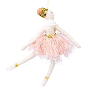 Ballerina pop lichtroze 14 x 20 cm - hangende kerstboomdecoraties - feestelijke decoratieve ornamenten met sprookjesthema
