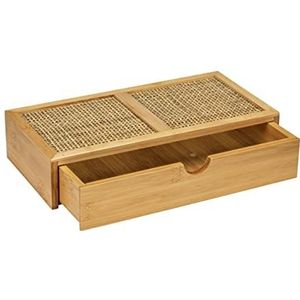 WENKO Badbox Allegre Decoratieve doos met lade, trendy boho-stijl, van bamboe en rotan, voor het opbergen van badkameraccessoires of badkameraccessoires, natuur, 28 x 6 x 14 cm