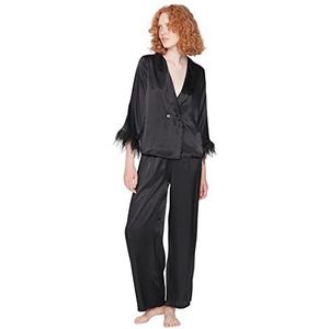 Trendyol Trendyol Effen geweven pyjamaset voor dames, pyjamaset voor dames (2 stuks), zwart.