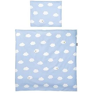 roba Kleine Wolke Blauw Omkeerbaar Babybeddengoed, 2-delig, 100% katoen, dekbedovertrek 80 x 80 cm + kussensloop 40 x 35 cm, blauw, wolkenprint, gestippeld