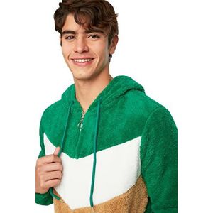 Trendyol Colorblock Regular sweatshirt met capuchon voor heren, groen, XL, Groen