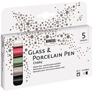 KREUL 16570 - Glass & Porcelain Pen Chalky 5 pennen, vormvaste ronde punt met lijndikte 2 tot 4 mm, zacht, matte en porseleinen kleur met krijt-look, ondoorzichtig, lichtecht