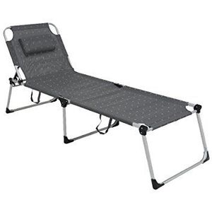 greemotion Lucca ligstoel, zonnebed van aluminium en textiel met verstelbare rugleuning, 3 poten, strandstoel en camping, opvouwbaar, 225 x 46 x 70 cm, grijs