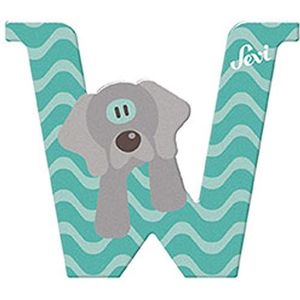 Sevi 83023 houten letters met dieren, 10 cm, W-eimaraner, deurletters voor de kinderkamer, ABC en dieren leren met houten speelgoed, handgemaakt met 12 kleuren, decoratie of educatief speelgoed voor kinderen, kleurrijk