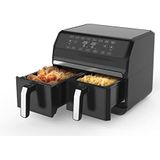 JUST PERFECTO Dubbele friteuse zonder olie, XXL, 8 l, 1700 W, grijs, roestvrij staal, met timerfunctie en digitaal touchscreen, vaatwasmachinebestendig, receptenboek inbegrepen, airfryer