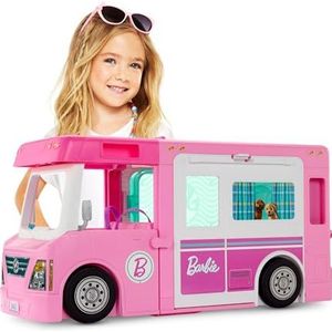 Barbie 3-in-1 droomkampeerder, volledig gemeubileerd, kan worden omgebouwd tot vrachtwagen, boot en huis met 60 speelgoedaccessoires, speelgoed vanaf 3 jaar, One Barbie Camper, GHL93