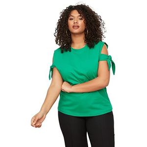 Trendyol Trendyol Dames Plus Size Regular Regular Ronde Hals Geweven Plus Size T-shirt Dames Shirt (1 stuk), Groen