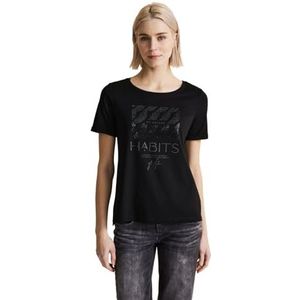 Street One A320902 Dames T-shirt met korte mouwen en pailletten, zwart.