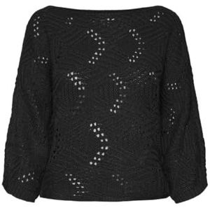VERO MODA Vmgigi 3/4 Boatneck Trui Noos gebreide damestrui, zwart.