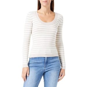 Jacqueline de Yong Pull en tricot à col rond pour femme, Chateau Gray/Stripes : eggnog, L