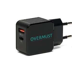 OVERMUST Wandlader 25 W – oplader 25 W met USB-C PD en USB-A QC 3.0 voor het opladen van iPhone 14, 13, 12 Pro Max, Samsung, Huawei, iPad, airpods enz.