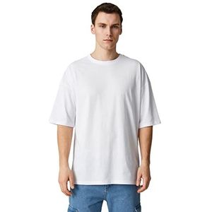Koton Oversized basic T-shirt met ronde hals en korte mouwen heren T-shirt, Gebroken wit (001)