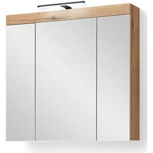 Stella Trading Tarawa Badkamerkast met ledverlichting, FSC-gecertificeerd, met veel opbergruimte, materiaal: hout, wit/Evoke eiken, 80 x 77 x 17 cm