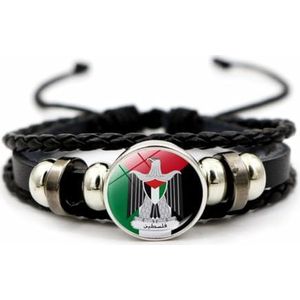 CAREOR Gevlochten armband met vlag van Palestina, veelzijdig inzetbare geweven parelarmband, leren armband met Palestijnse nationale vlag, cadeau voor dames en heren