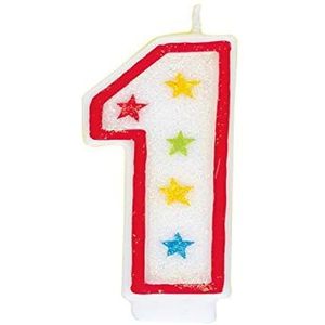 Unique Party - 37311 – kaars met glitters voor verjaardag nummer 1 en taartdecoratie – Happy Birthday