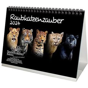 Raubkatzenzauber Tafelkalender DIN A5 voor 2024 verschillende roofzuchtige katten tijger leeuw Puma luipaard cheetah - Seelenzauber