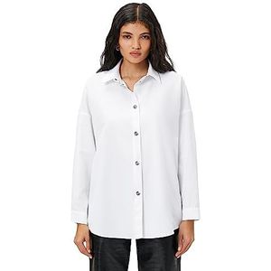 Koton Maillot Surdimensionné à Manches Longues avec Bouton À Clignotant T-shirt Femme, 00 (blanc), 36