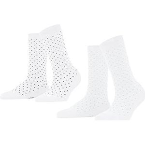 ESPRIT Fine Dot Sokken voor dames, katoen, zwart, grijs, meerdere kleuren, versterkt, fijne patronen, kleurrijke stippen, 2 paar, wit (Raw White 2100)