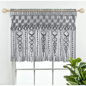 Lush Decor Boheems macramé gestructureerd katoenen keukengordijn, 76,2 x 101,6 cm, grijs