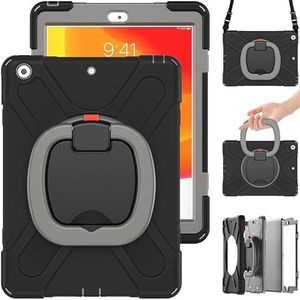 Commute Étui de protection pour iPad Pro 12.9 2021 avec film de protection d'écran 3 en 1 résistant aux chocs avec anneau de support 360° Noir + gris
