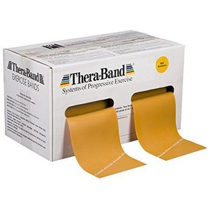TheraBand Gold Max Strength Elite weerstandsband voor boven- en onderlichaamsoefeningen, fysiotherapie, pilates, revalidatie, dispenserbox, 45 m