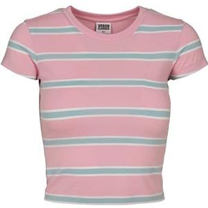 Urban Classics dames t-shirt met strepen, roze/oceaanblauw.