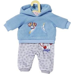 Dolly Moda Blauwe joggingbroek voor poppen van 39 tot 46 cm, hondenmotieven, voor kleine handen, creatief spel, bevordert empathie en ontwikkelt sociale vaardigheden. Vanaf 3 jaar - Top met capuchon