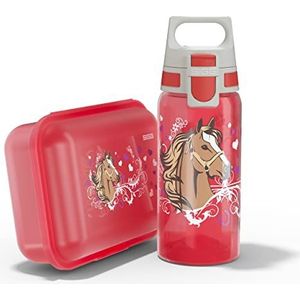 SIGG Viva Lunchbox + drinkfles set (1 l + 0,5 l), BPA-vrije lunchbox voor school en lekvrije drinkfles met één hand te bedienen