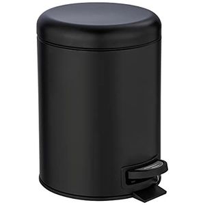Wenko Leman pedaalemmer voor de badkamer, kleine hoogwaardige afvalemmer, inhoud 5 liter, vuilnisemmer met geïntegreerde vuilniszakhouder, van roestvrij staal, 21 x 24 x 28 cm, zwart