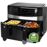 Emerio AF-126672 Digitale dubbele heteluchtfriteuse AirFryer frituren met hete lucht zonder extra olie 2 x 4,5 l volume 12 programma's BPA vrij Smart Finish functie (beide tegelijkertijd klaar) ,zwart