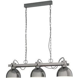 Eglo Lubenham Hanglamp, 3-lichts vintage hanglamp in industrieel design, retro hanglamp van staal, kleur: nikkel mat, crème, fitting: E27