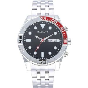 Radiant - Zanzibar collectie - Analoog en automatisch horloge - Herenhorloge - Zilveren rode wijzerplaat en roestvrijstalen armband - Maat 44 mm - 5 ATM, zwart, modern, zwart., Modern