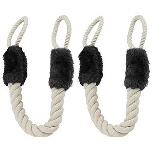 Relaxdays deurstopper deurklink - 60 cm - touw - klembescherming - beige-zwart