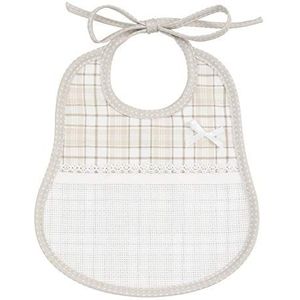Filet - Slabbetje ovaal met zak van Aida-stof om te borduren, gemaakt van katoen-piqué met Schotse patroon, ideaal voor baby's, 100% Made in Italy, afmetingen: 24 x 20 cm, kleur: taupe