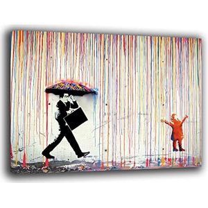 Banksy Moderne regenfoto, kleuren, moderne schilderijen, woonkamer, muur, XXL, grote kunstdruk op canvas, wanddecoratie, slaapkamer, keuken, 30 x 40 cm, 2)