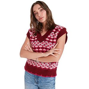 TRENDYOL Pull tricoté pour femme, bordeaux, M