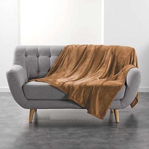 douceur d'intérieur, Deken (180 x 220 cm) Flanou Camel, Flanel