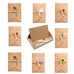 N/U 8 wenskaarten voor ansichtkaarten en enveloppen, kraftpapier met gedroogde bloemen, versierd met envelop, kerstkaarten, verjaardagsuitnodigingen