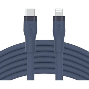 Belkin USB-C naar Lightning BoostCharge Flex siliconen kabel (3 m), MFi-gecertificeerd (20 W), Power Delivery opladen voor iPhone 14/14 Plus, 13, 12, Pro, Max, mini, SE, iPad enz. (blauw)