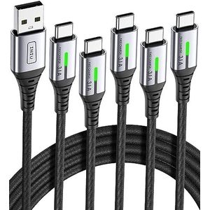 INIU USB C-kabel (1 + 1 + 2 + 2 + 3 m), 3,1 A, QC3.0, snel opladen, USB C, nylon, gevlochten kabel voor PlayStation 5 4 controllers, Samsung S21 Ultra S20 S10 PS5, Xiaomi Huawei LG laptop