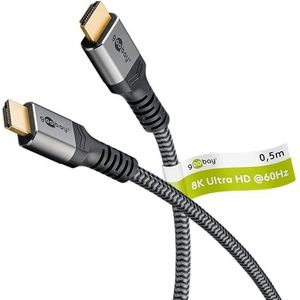 goobay 64999 HDMI 2.1-kabel Ultra High Speed/UHD-resoluties tot 8K @ 60 en 4K @ 120Hz/HDMI-verlengkabel voor PS5, Xbox, Apple TV 4k, gouden stopcontacten voorkomen corrosie, grijs, 0,5 m