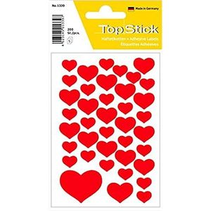TopStick 1339 stickers met hartmotieven, 200 stickers, papier, mat, zelfklevend, decoratieve etiketten voor bruiloft, cadeau, verjaardag, Valentijnsdag, liefde, scrapbooking, rood