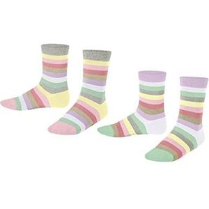 ESPRIT Multi Stripe 2 paar sokken, uniseks, voor kinderen, biologisch katoen, zwart, grijs, meer kleuren, versterkt met modieuze sieraden, gestreept, meerkleurig, voor zomer of winter, 2 paar, Roze (Rose 8738)